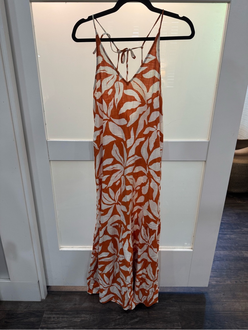H&M Orange and White Leaf-Print Maxi Slip Dress